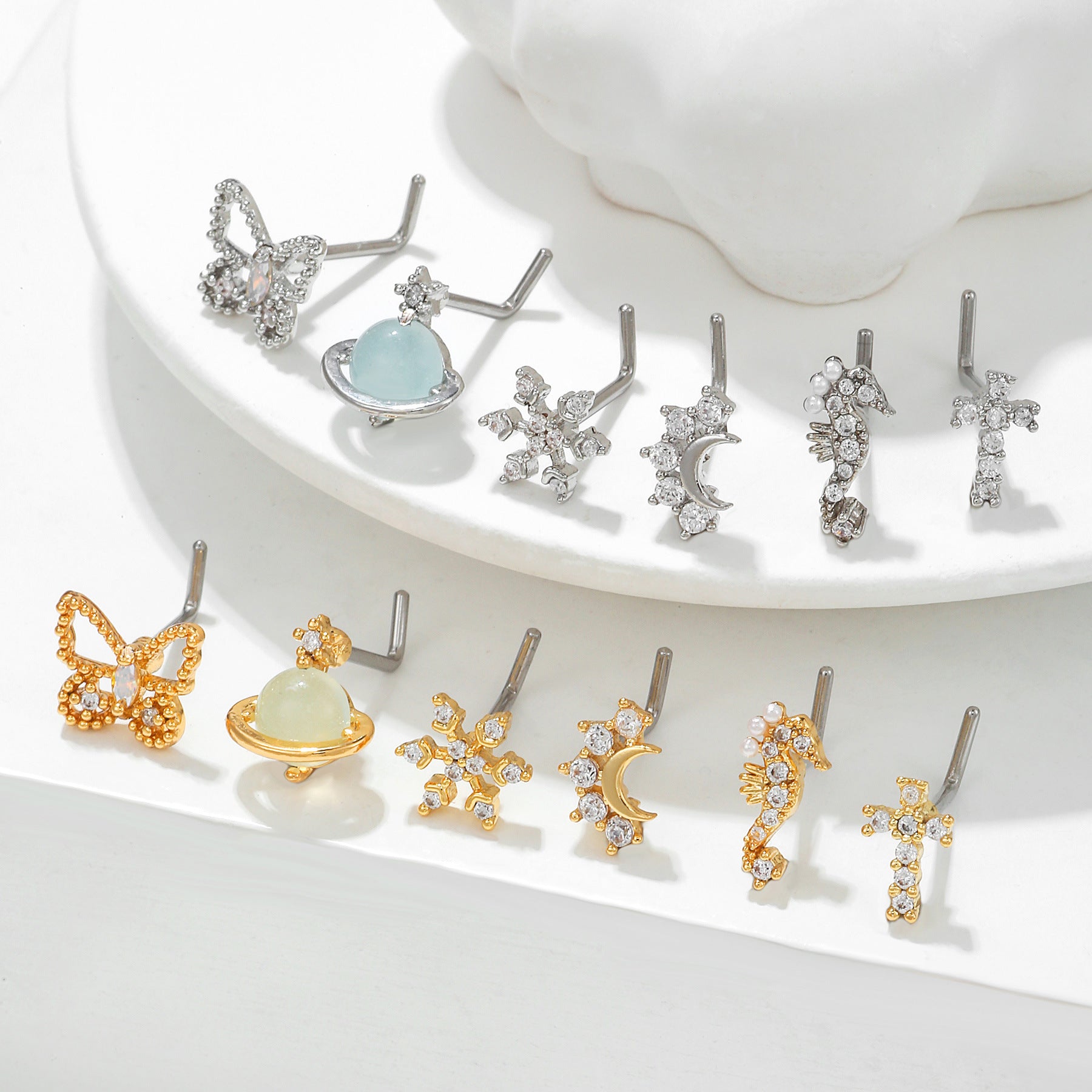 European And American Fashion 7-word Nose Stud Stainless Steel Puncture