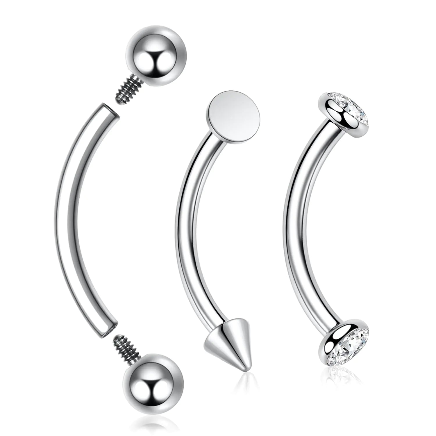 FUNLMO Eyebrow Rings Titanium Eyebrow Piercing Jewelry Curved Barbells Vertical Labret Lip Jewelry Internal Threaded Rook Tragus Helix Daith Piercing Jewelry 16G 6mm Silver