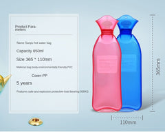 Hot Water Bag for Menstrual Period, Rubber PVC Water Injection, Long Small Special, Warm Water Bottle, 850ml