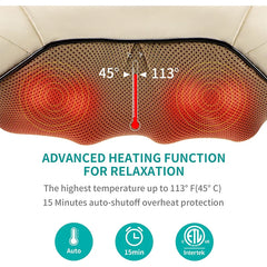 Nekteck Shiatsu Back Shoulder and Neck Massager 3D Electric Full Body Massager with Heat Deep Tissue Kneading Pillow Massage