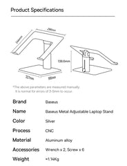 Baseus Laptop Stand for Macbook Air Pro Foldable Aluminum Vertical Notebook Stand Scalable Adjustable Support Tablet Kickstand