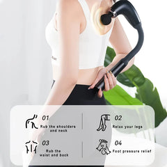 Fascia gun with long bent handle high-frequency vibration muscle massager for back neck shoulder relief deep tissue massage tool