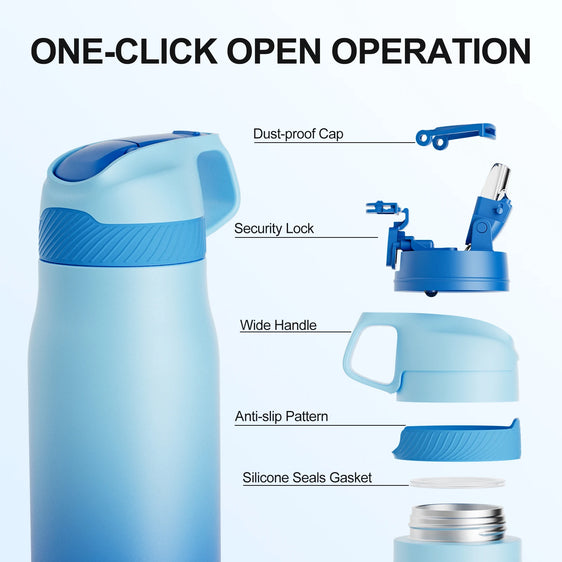 Fjbottle 710ml Stainless Steel Vacuum Insulated Water Bottle with Straw, Leak-Proof Thermal Flask for Sports