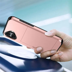 For iPhone 16E 15 Pro Max 14 Plus 13 12 11 Wallet Cover Credit Card Holder Slot Sliding Pocket Dual Layer Protective Phone Case