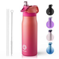 Fjbottle 710ml Stainless Steel Vacuum Insulated Water Bottle with Straw, Leak-Proof Thermal Flask for Sports