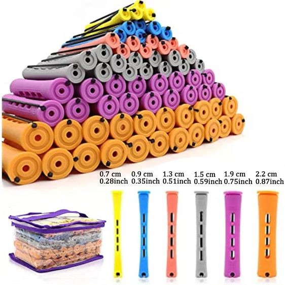 120Pcs Hair Perm Rods Set 6 size Plastic Hair Cold Wave Rods Heatless Perming Rods Hair Curlers Rollers with Pintail Comb