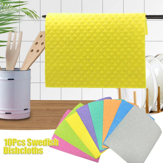 10pc Reusable Dishcloth Magic Cleaning Cloth Kitchen Absorbent Rag Towel Cellulose Swedish Dishcloth Wood Pulp Sponge Dish Cloth