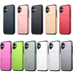 For iPhone 16E 15 Pro Max 14 Plus 13 12 11 Wallet Cover Credit Card Holder Slot Sliding Pocket Dual Layer Protective Phone Case
