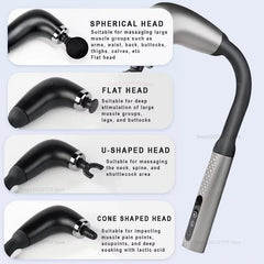 Fascia gun with long bent handle high-frequency vibration muscle massager for back neck shoulder relief deep tissue massage tool