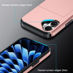 For iPhone 16E 15 Pro Max 14 Plus 13 12 11 Wallet Cover Credit Card Holder Slot Sliding Pocket Dual Layer Protective Phone Case