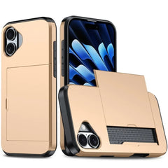 For iPhone 16E 15 Pro Max 14 Plus 13 12 11 Wallet Cover Credit Card Holder Slot Sliding Pocket Dual Layer Protective Phone Case