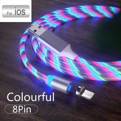 3 In1 Magnetic Current Luminous Lighting Charging Mobile Phone Cable Cle Usb C Cable LED Micro USB Type C for Iphone Huawei P50