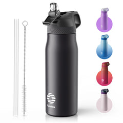 Fjbottle 710ml Stainless Steel Vacuum Insulated Water Bottle with Straw, Leak-Proof Thermal Flask for Sports