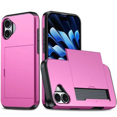 For iPhone 16E 15 Pro Max 14 Plus 13 12 11 Wallet Cover Credit Card Holder Slot Sliding Pocket Dual Layer Protective Phone Case
