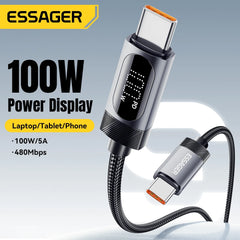 Essager Digital Dispaly USB C Cable For iPhone 17 16 15 Xiaomi Huawei 100W PD Fast Charging For Macbook iPad Type C to C Cable