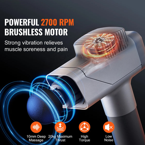 SucceBuy Massage Gun Deep Tissue Percussion Muscle Massager for Athletes w/ 8 Speed Levels 6 Massage Heads 16V 2500mAh Batteries