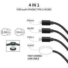 For iPhone 14 13 12 11 15 Pro Max USB Charging Date Cable 4 in 1 Magnetic Wireless Charger For Apple Watch 8 Ultra 7 6 SE 5 4 3
