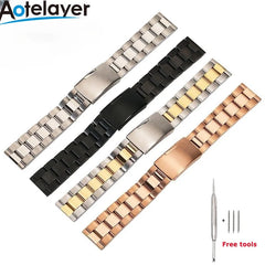 Stainless Steel Watch Strap 18mm 20mm 22mm 24mm 26mm 28mm 30mm Folding Buckle Strap Men Replacement Wristwatch Band Accessories