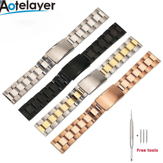 Stainless Steel Watch Strap 18mm 20mm 22mm 24mm 26mm 28mm 30mm Folding Buckle Strap Men Replacement Wristwatch Band Accessories