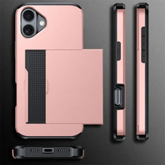 For iPhone 16E 15 Pro Max 14 Plus 13 12 11 Wallet Cover Credit Card Holder Slot Sliding Pocket Dual Layer Protective Phone Case