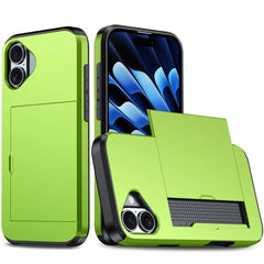 For iPhone 16E 15 Pro Max 14 Plus 13 12 11 Wallet Cover Credit Card Holder Slot Sliding Pocket Dual Layer Protective Phone Case