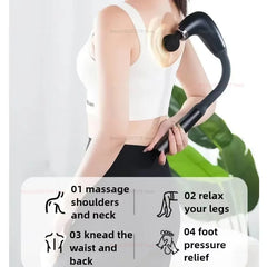 Fascia gun with long bent handle high-frequency vibration muscle massager for back neck shoulder relief deep tissue massage tool