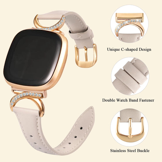 Leather Strap Compatible with Fitbit Versa 4/3 & Sense 2/Sense Smartwatch InterlockingLatch Replacement Band for Fitness Tracker