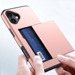 For iPhone 16E 15 Pro Max 14 Plus 13 12 11 Wallet Cover Credit Card Holder Slot Sliding Pocket Dual Layer Protective Phone Case