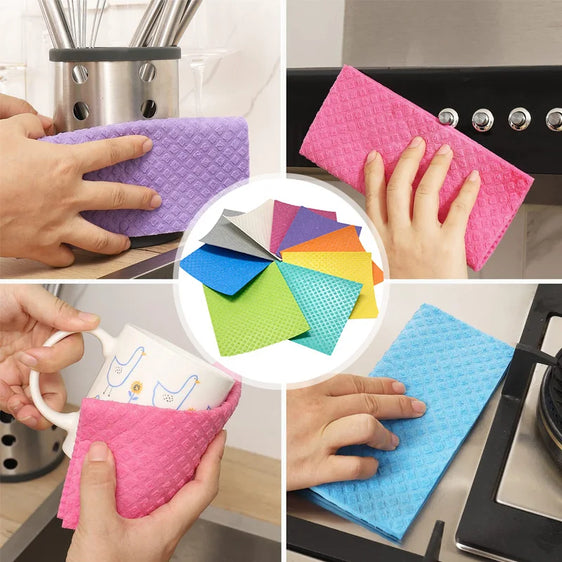 10pc Reusable Dishcloth Magic Cleaning Cloth Kitchen Absorbent Rag Towel Cellulose Swedish Dishcloth Wood Pulp Sponge Dish Cloth