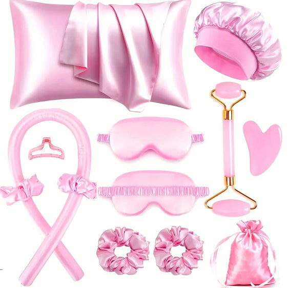 Styling Kit - Heatless Silk Curler with Sleeping Mask and Shower Cap for Women and Girls Beauty Kit for Travel and Home