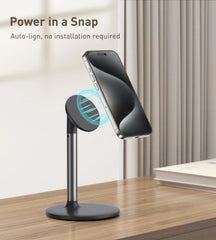 Magnetic Desk Phone Stand for iPhone16 15 14 13/12 - Phone Holder Dock with 360°Rotation, Height&Tilt Adjustable for Office/Home