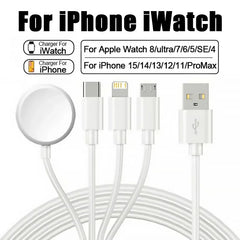 For iPhone 14 13 12 11 15 Pro Max USB Charging Date Cable 4 in 1 Magnetic Wireless Charger For Apple Watch 8 Ultra 7 6 SE 5 4 3