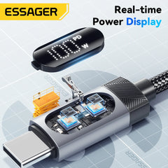 Essager Digital Dispaly USB C Cable For iPhone 17 16 15 Xiaomi Huawei 100W PD Fast Charging For Macbook iPad Type C to C Cable
