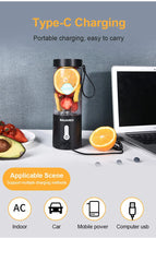 530ML Electric Juicer Portable Smoothie Blender USB Rechargeable Multifunction Fruit Mixer Machine Mini Juicer Maker Blender Cup