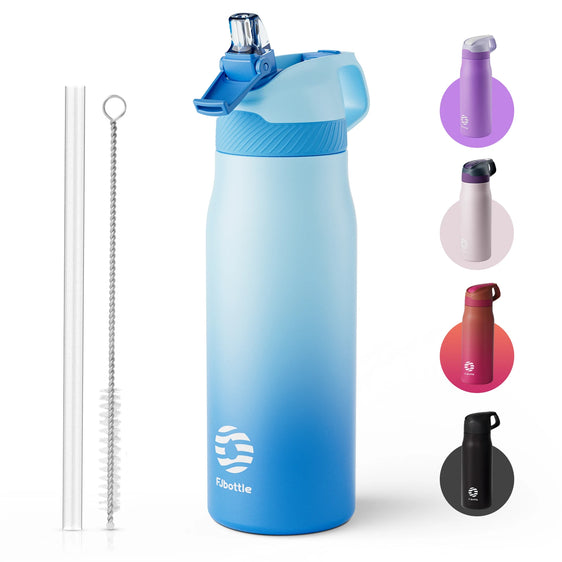Fjbottle 710ml Stainless Steel Vacuum Insulated Water Bottle with Straw, Leak-Proof Thermal Flask for Sports