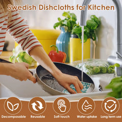 6-12Pcs Dish Towels Kitchen Cellulose Cotton Cleaning Cloths Absorbent Swedish Rags Soft Reusable Wet Dry Household Dishcloths