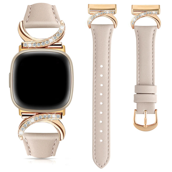 Leather Strap Compatible with Fitbit Versa 4/3 & Sense 2/Sense Smartwatch InterlockingLatch Replacement Band for Fitness Tracker