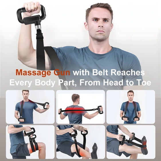 Deep Tissue Massager Gun with Belt 2-in-1 Percussion Muscle Massage Gun for Muscle Tension Ease, Handheld Massager Massage Gun
