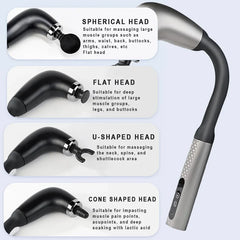 Fascia gun with long bent handle high-frequency vibration muscle massager for back neck shoulder relief deep tissue massage tool