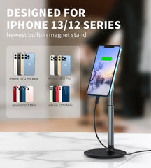 Magnetic Desk Phone Stand for iPhone16 15 14 13/12 - Phone Holder Dock with 360°Rotation, Height&Tilt Adjustable for Office/Home