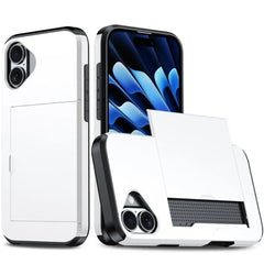 For iPhone 16E 15 Pro Max 14 Plus 13 12 11 Wallet Cover Credit Card Holder Slot Sliding Pocket Dual Layer Protective Phone Case