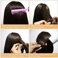 120Pcs Hair Perm Rods Set 6 size Plastic Hair Cold Wave Rods Heatless Perming Rods Hair Curlers Rollers with Pintail Comb