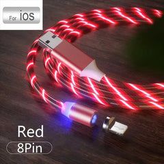 3 In1 Magnetic Current Luminous Lighting Charging Mobile Phone Cable Cle Usb C Cable LED Micro USB Type C for Iphone Huawei P50
