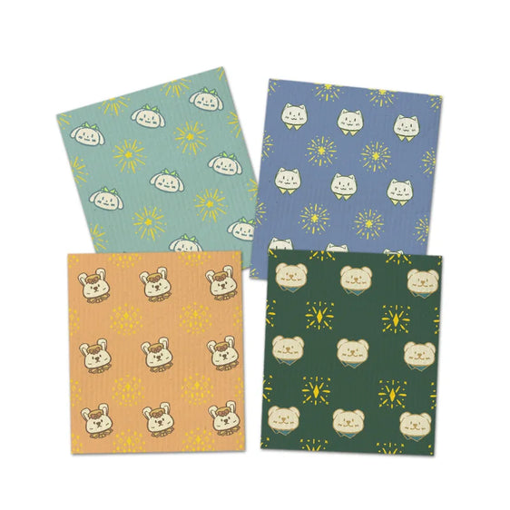 Cute Animals Swedish Dishcloths for Kitchen 4 Pack Watercolor Reusable Paper Towels Dish Towel Non-Scratch Cellulose Napkin