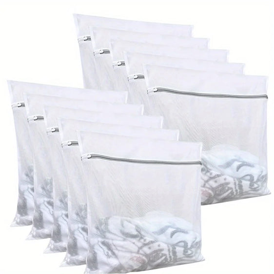10/5Pcs Mesh Laundry Bags with Non Rust Zipper, White Laundry Bags Mesh Wash Bags, Easy Fit Bra, Sock,Lingerie,Sneaker, Laundry