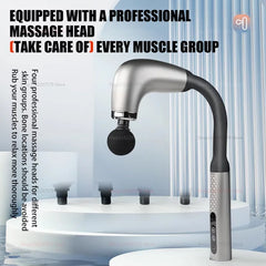 Fascia gun with long bent handle high-frequency vibration muscle massager for back neck shoulder relief deep tissue massage tool