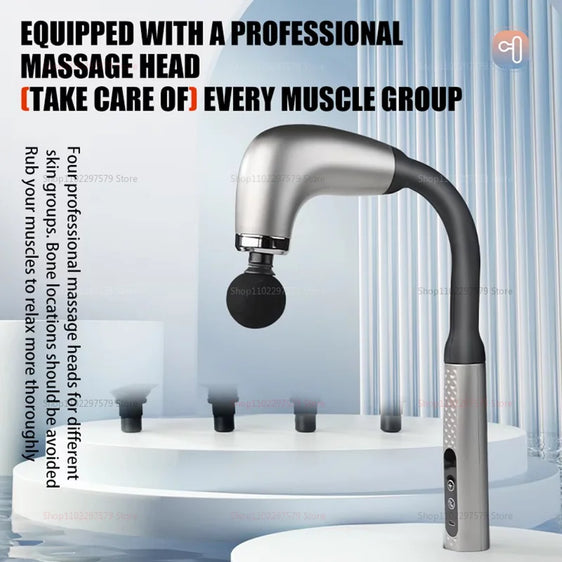 Fascia gun with long bent handle high-frequency vibration muscle massager for back neck shoulder relief deep tissue massage tool