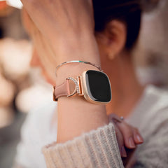 Leather Strap Compatible with Fitbit Versa 4/3 & Sense 2/Sense Smartwatch InterlockingLatch Replacement Band for Fitness Tracker