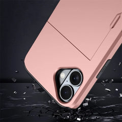 For iPhone 16E 15 Pro Max 14 Plus 13 12 11 Wallet Cover Credit Card Holder Slot Sliding Pocket Dual Layer Protective Phone Case