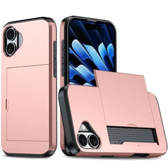 For iPhone 16E 15 Pro Max 14 Plus 13 12 11 Wallet Cover Credit Card Holder Slot Sliding Pocket Dual Layer Protective Phone Case